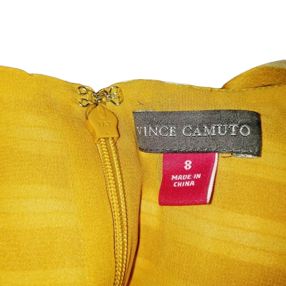 Vince Camuto Faux Wrap Dress Satin Striped Sleeveless Midi Flowy - Picture 7 of 8